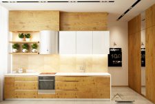 طرح کابینت آشپزخانه ، ترکیب طرح چوب با رنگ سفید